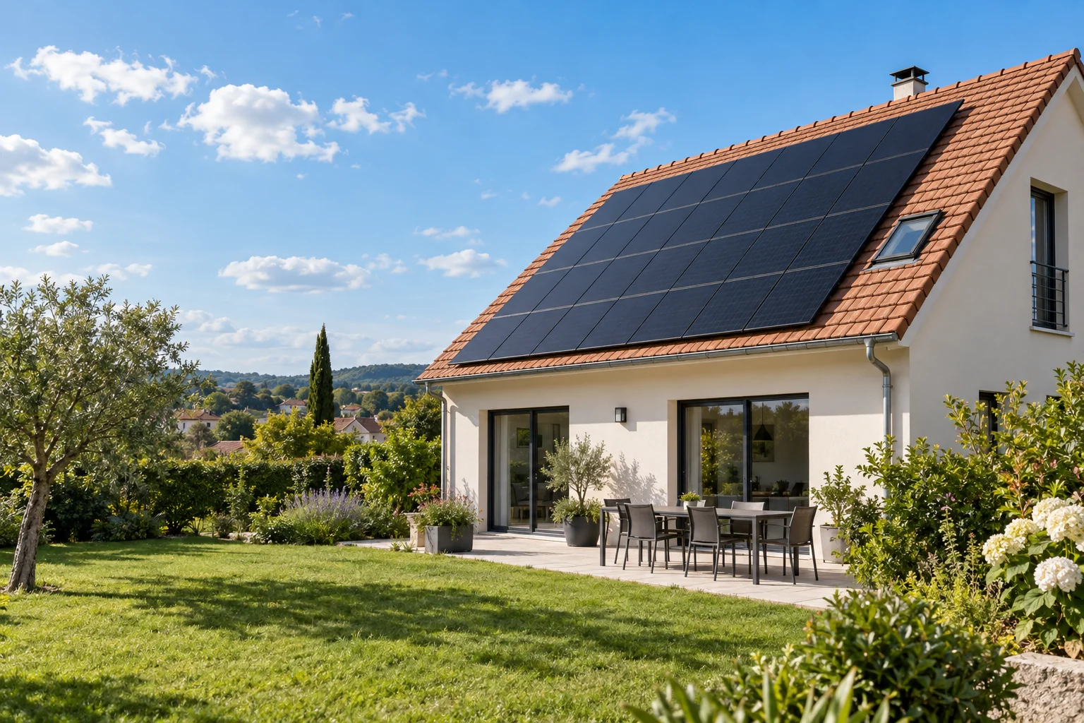 Maison individuelle équipée de panneaux solaires